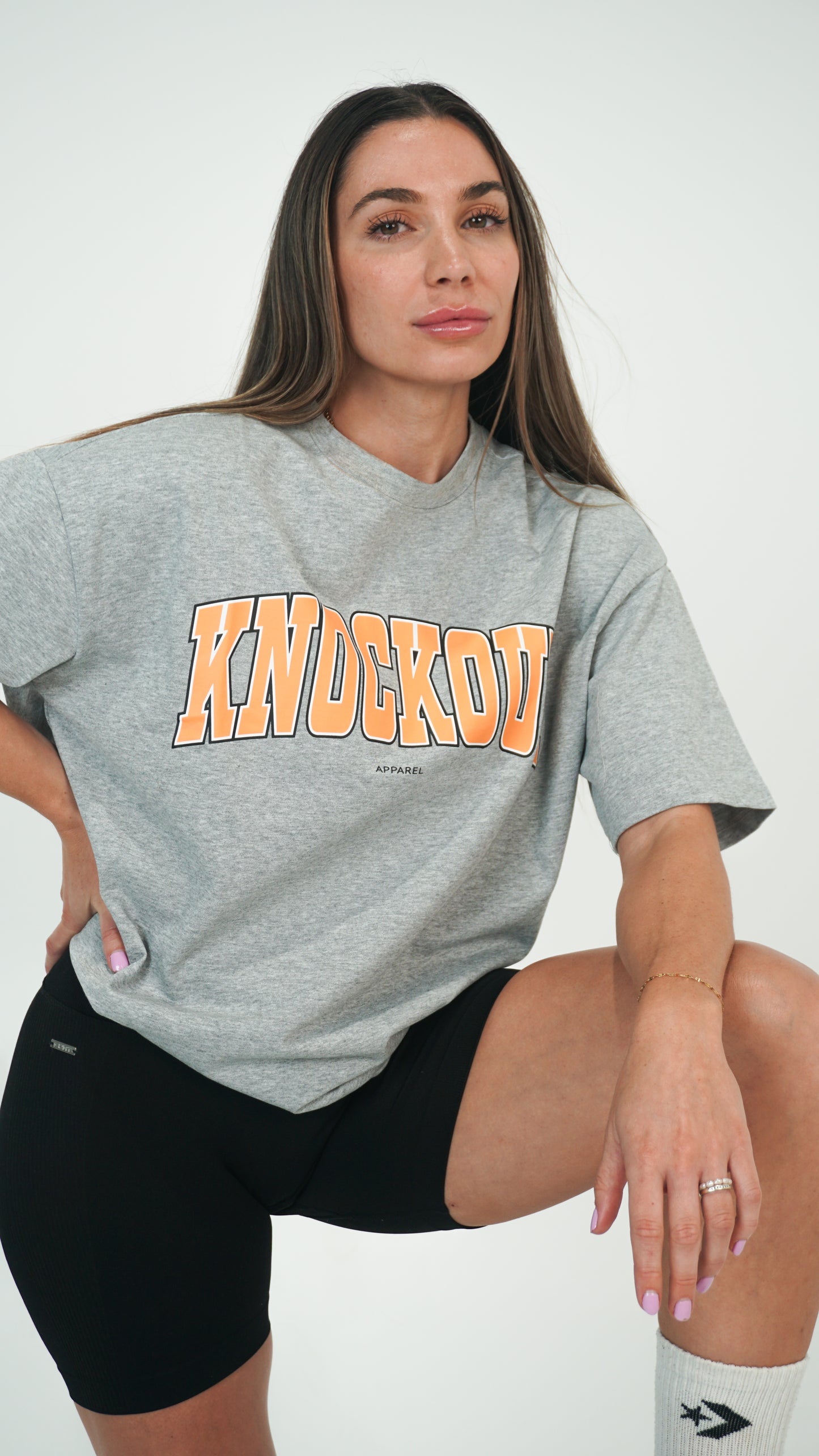 Oversize College Tee V2 - GREY/ORANGE