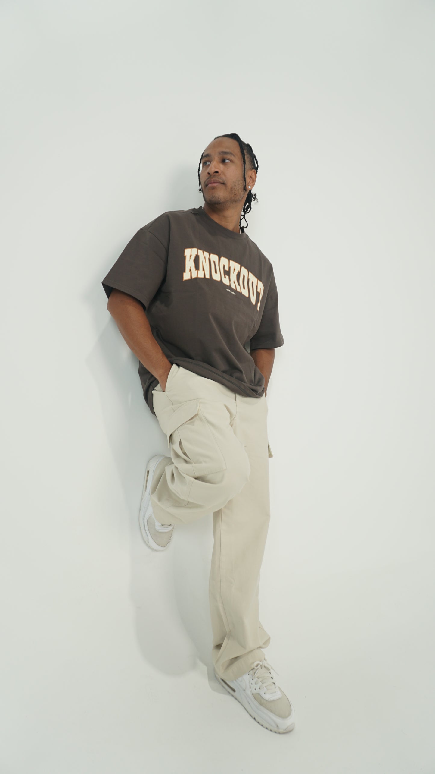 Oversize College Tee V2 - BROWN/CREAM