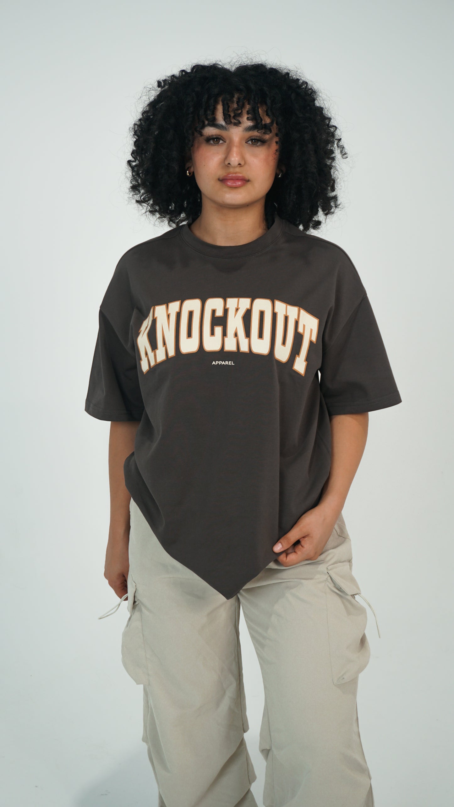 Oversize College Tee V2 - BROWN/CREAM