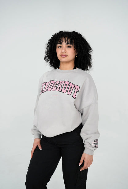 COLLEGE CREWNECK - GREY/PINK