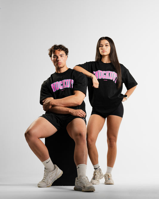 Oversize College Tee V2 - BLACK/PINK