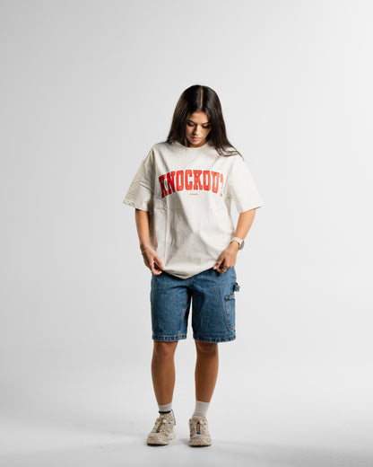 Oversize College Tee V2 - GREY/RED