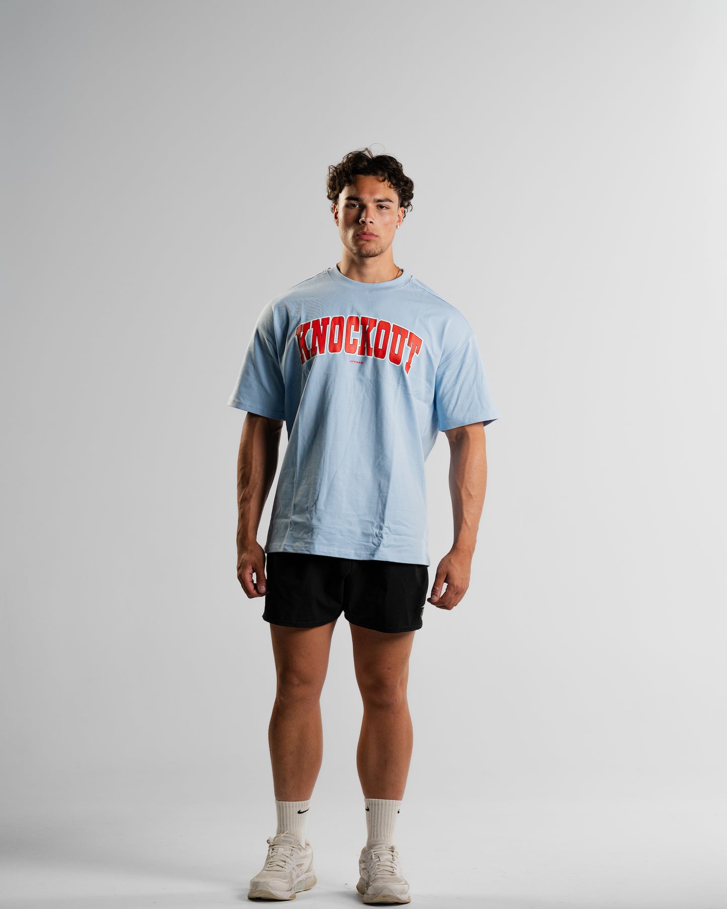 Oversize College Tee V2 - BABY BLUE/RED