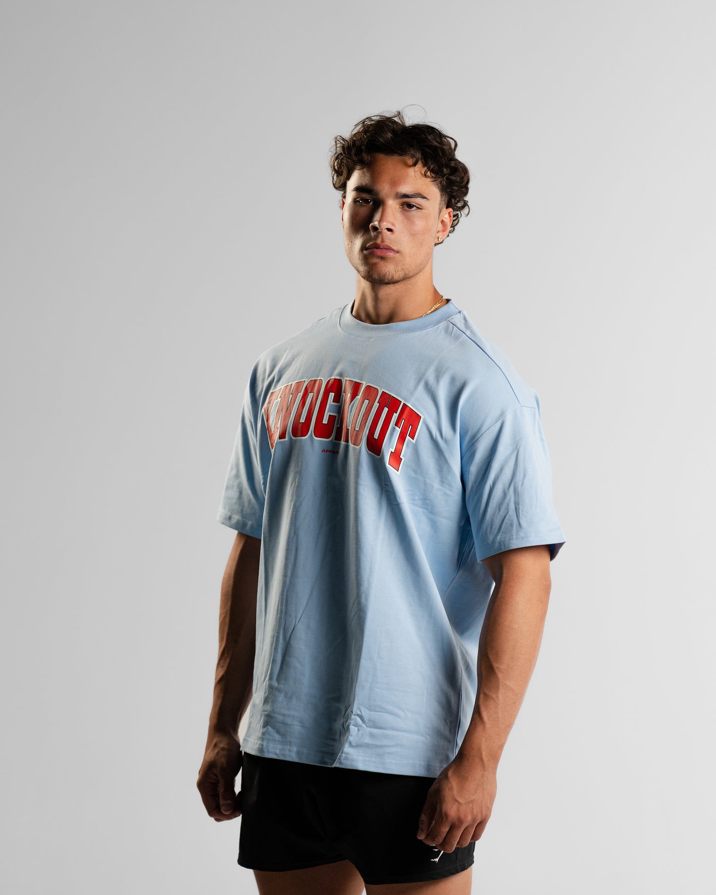 Oversize College Tee V2 - BABY BLUE/RED