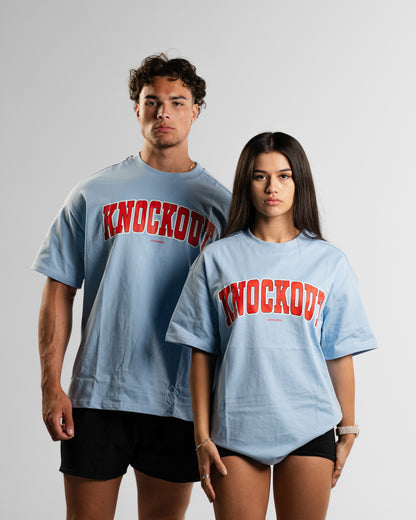 Oversize College Tee V2 - BABY BLUE/RED