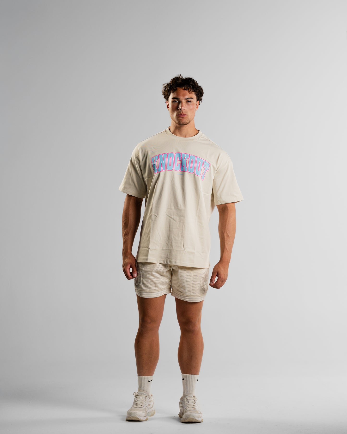 Oversize College Tee V2 - BEIGE/BLUE