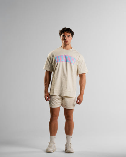 Oversize College Tee V2 - BEIGE/BLUE