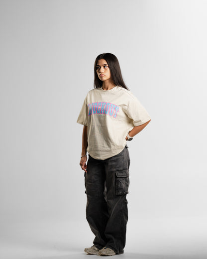 Oversize College Tee V2 - BEIGE/BLUE