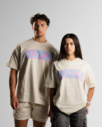 Oversize College Tee V2 - BEIGE/BLUE