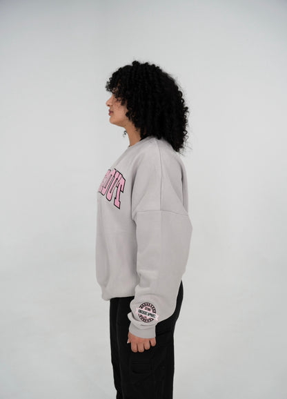 COLLEGE CREWNECK - GREY/PINK