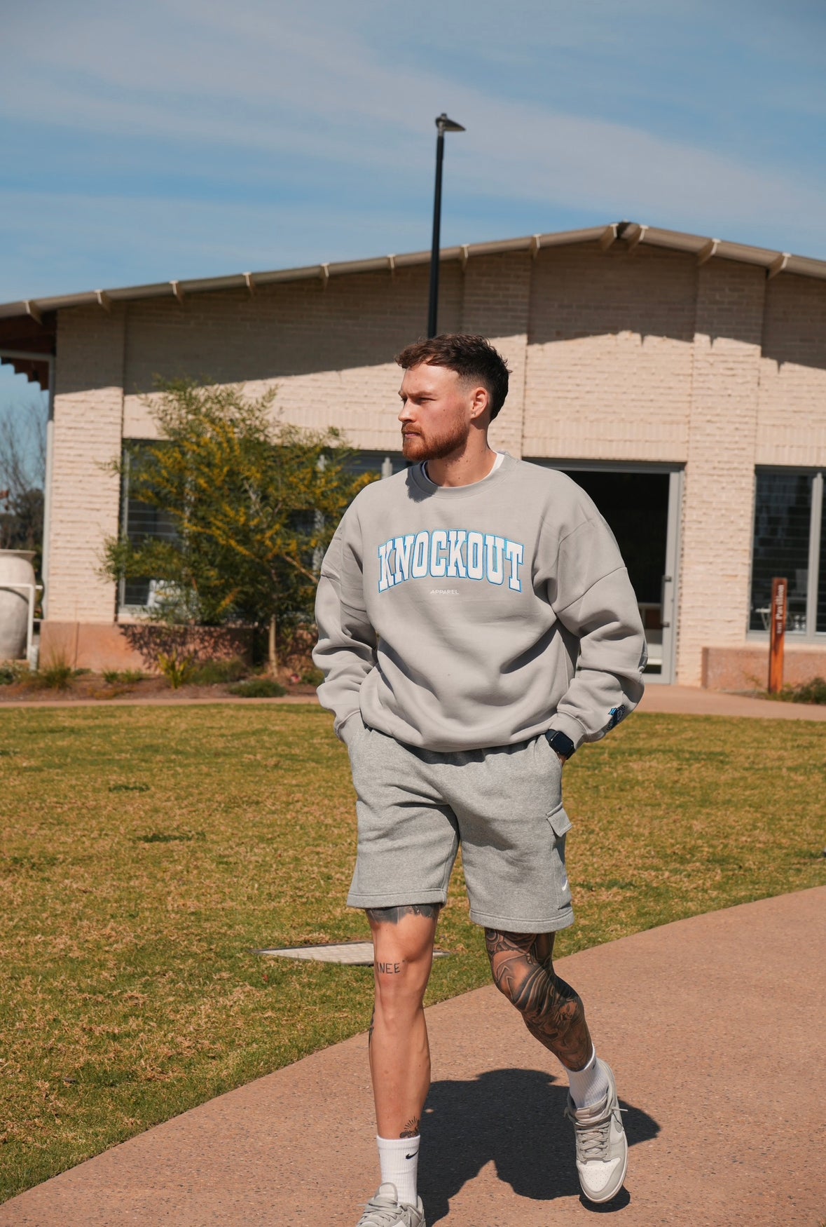 COLLEGE CREWNECK - GREY/BLUE