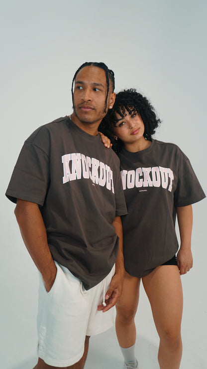 Oversize College Tee V2 - BROWN/PINK